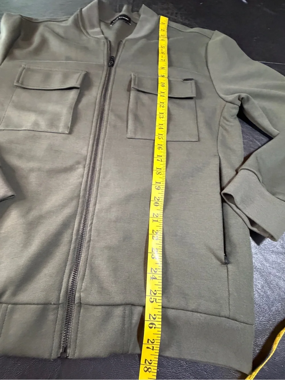 Elie Tahari Men’s Olive Green Utility Bomber Jacket Zip Front Size M